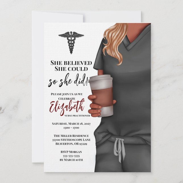 Gray Scrubs Nursing School Graduation Invitation (Front)