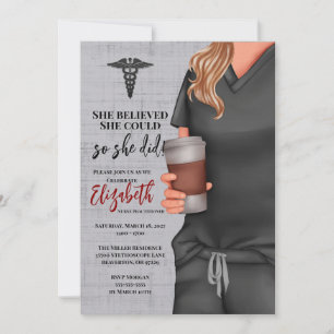 Gray Scrubs Nursing School Graduation Invitation