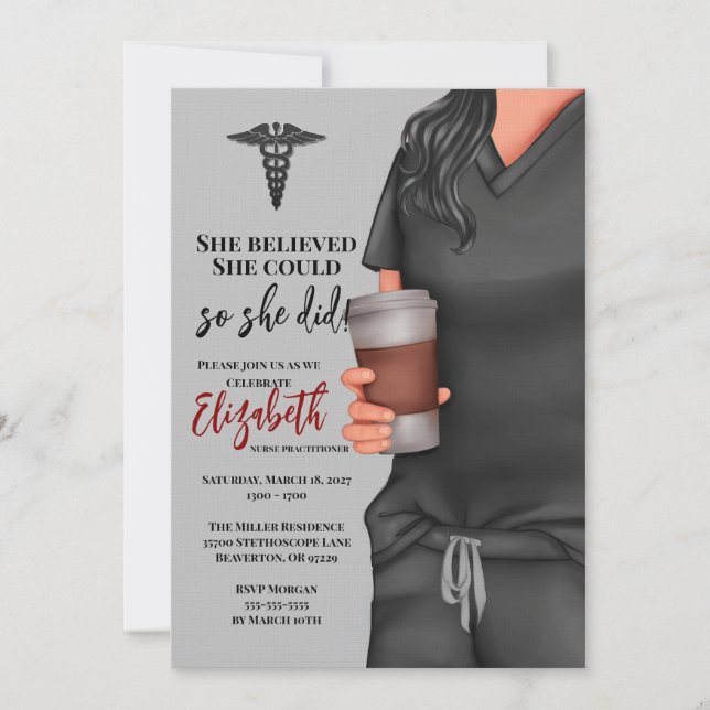 Gray Scrubs Nursing School Graduation Invitation (Front)