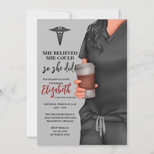 Gray Scrubs Nursing School Graduation Invitation