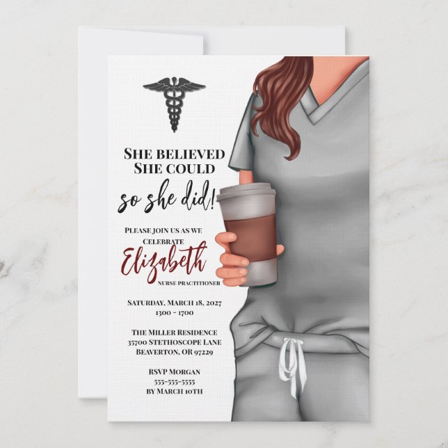 Gray Scrubs Nursing School Graduation Invitation (Front)