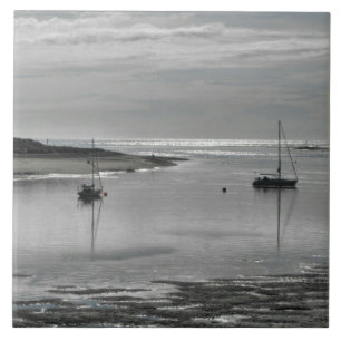 Gray Sea and Sailing Boats Ceramic Tile