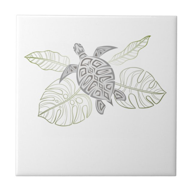 Gray Sea Turtle Tropical Coastal Ceramic Tile (Front)
