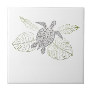 Gray Sea Turtle Tropical Coastal Ceramic Tile