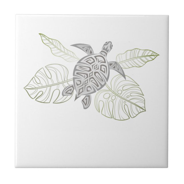 Gray Sea Turtle Tropical Coastal  Ceramic Tile (Front)