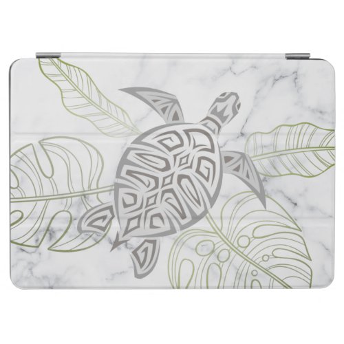 Gray Sea Turtle Tropical Leaves Coastal  iPad Air Cover