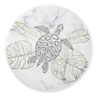 Gray Sea Turtle Tropical Marble Coastal Ceramic Knob
