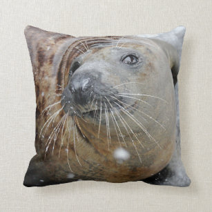 Gray Seal on Ice Throw Pillow