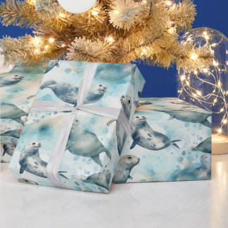 Gray seal watercolor wrapping paper