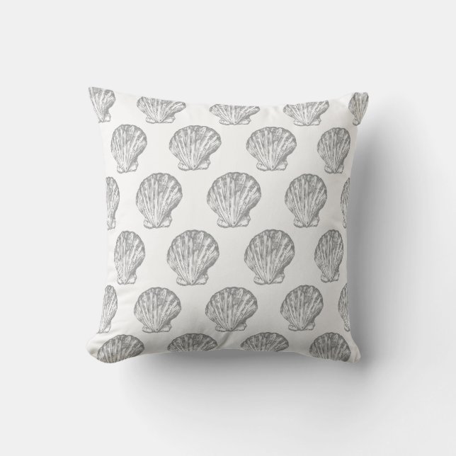 Gray Seashell elegant seamless pattern Throw Pillow (Front)