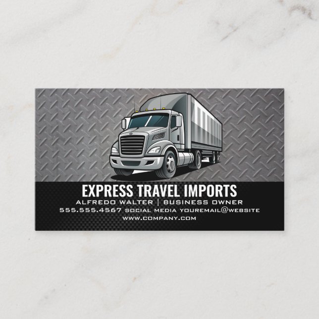 Gray Semi Truck | Transports Business Card (Front)