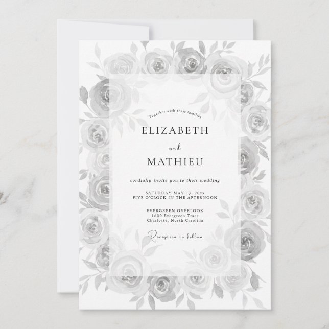 Gray Serene Floral Wedding Invitation (Front)