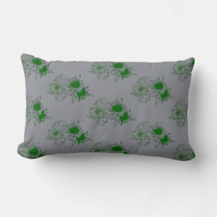 “Gray Serenity – Green Chrysanthemum Minimal Pillo Lumbar Pillow