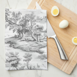 Gray Shabby Chic Cottage Style French Toile Kitchen Towel