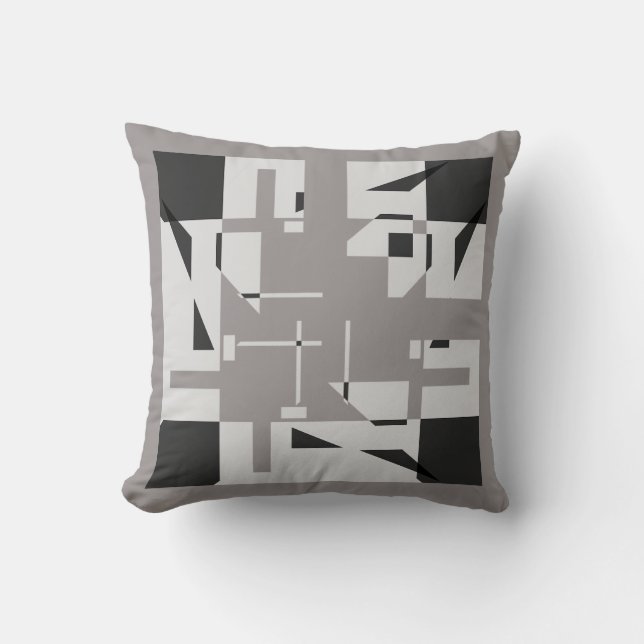 Gray Shades Black 4 Corner Small Shapes Labyrinth Throw Pillow (Front)