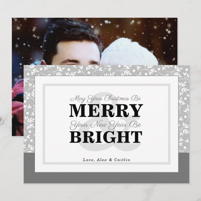 Gray Shades Christmas Greenery Photo Card (Front/Back)