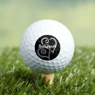 Gray Shades Linked Hearts Name Template Golf Balls