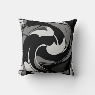 Gray Shades on Black Abstract Flower Art Design Throw Pillow