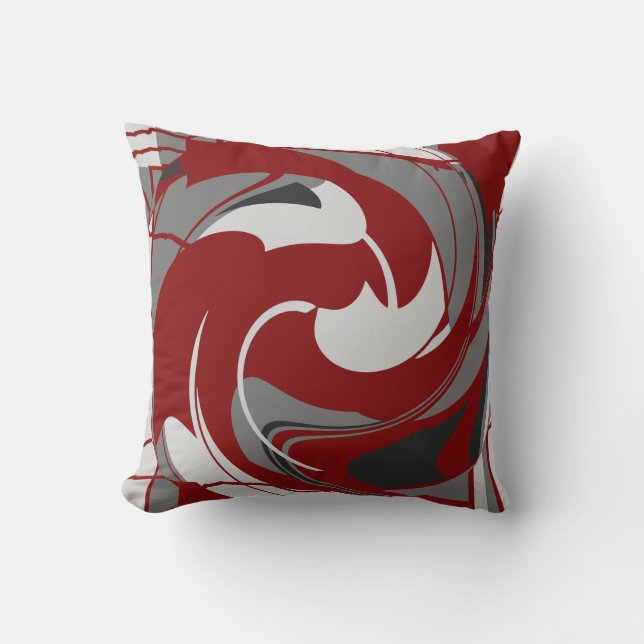 Gray Shades on Dark Red Abstract Flower Art Design Throw Pillow (Front)