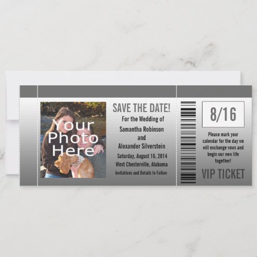 Gray Shades Photo Ticket Save The Date