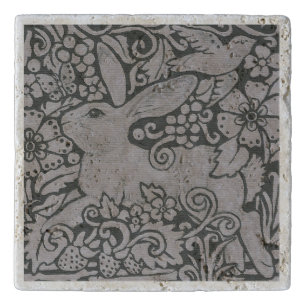 Gray Shades Rabbit Bird Travertine Tile Trivet