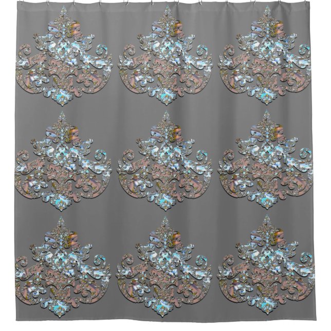 Gray Shadow Penbrooke Baroque Elegant Showertime Shower Curtain (Front)