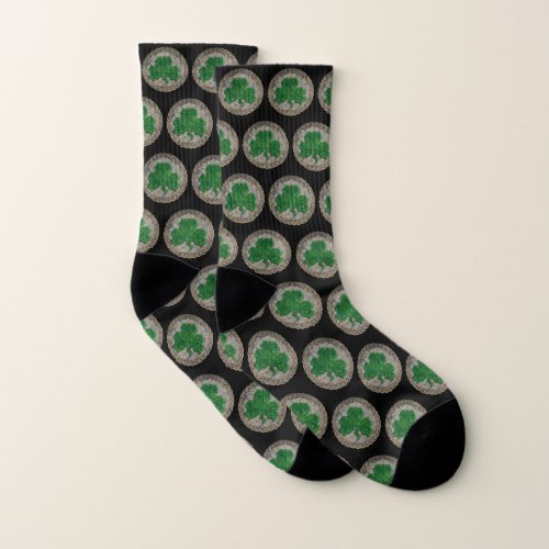 Gray Shamrock And Celtic Knots Socks