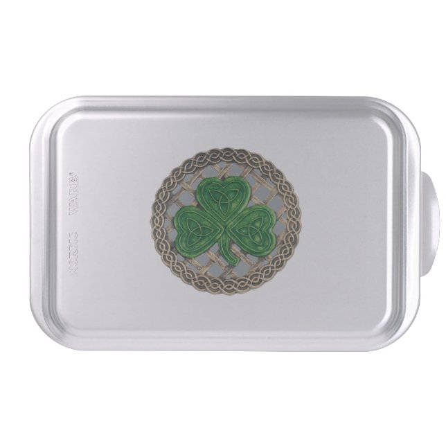 Gray Shamrock On Celtic Knots Cake Pan (Front)
