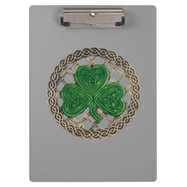 Gray Shamrock On Celtic Knots Clipboard (Front)