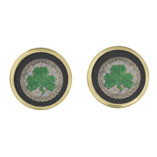 Gray Shamrock On Celtic Knots Cufflinks