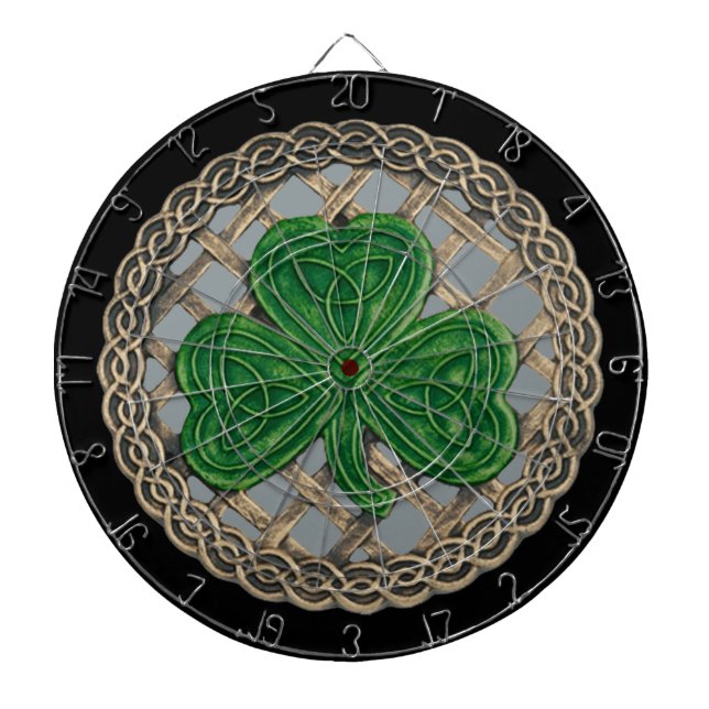 Gray Shamrock On Celtic Knots Dart Board (Front)