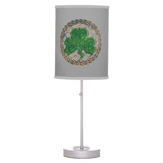 Gray Shamrock On Celtic Knots Desk Lamp (Front)