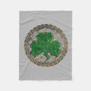 Gray Shamrock On Celtic Knots Fleece Blanket