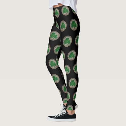 Gray Shamrock On Celtic Knots Leggings