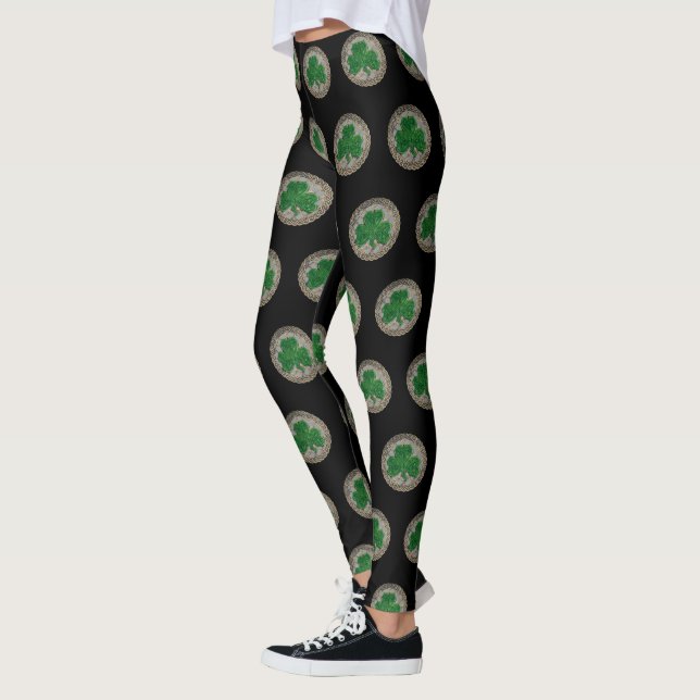 Gray Shamrock On Celtic Knots Leggings (Left)