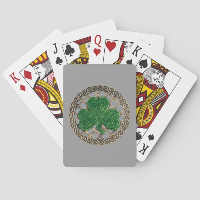 Gray Shamrock On Celtic Knots Playing Cards (Back)