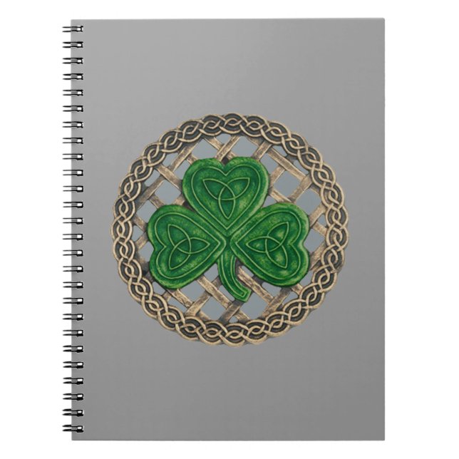 Gray Shamrock On Celtic Knots Spiral Notebook (Front)