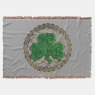 Gray Shamrock On Celtic Knots Throw Blanket