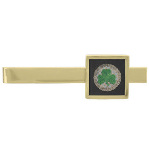 Gray Shamrock On Celtic Knots Tie Bar