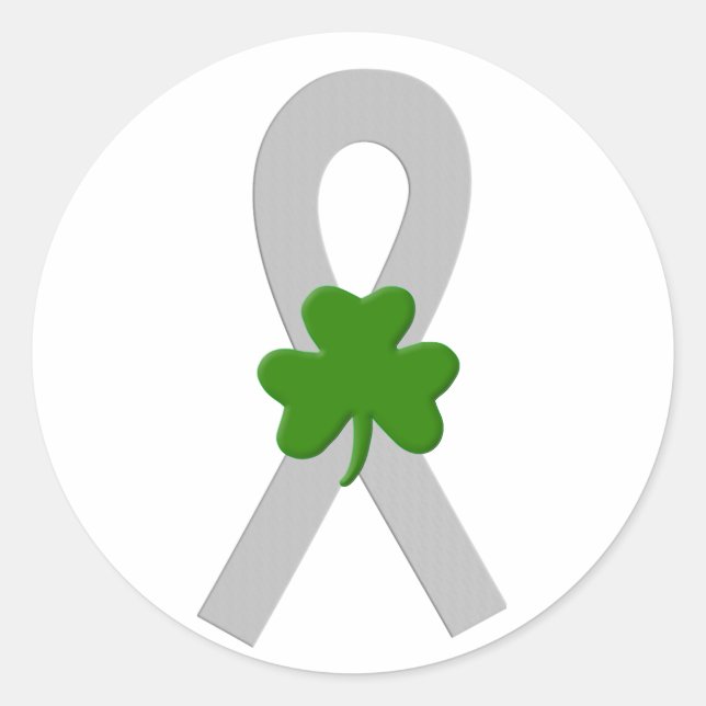 Gray Shamrock Ribbon Classic Round Sticker (Front)