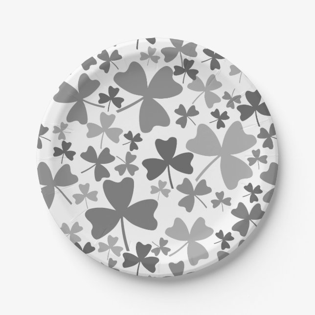 Gray Shamrocks Paper Plates (Front)