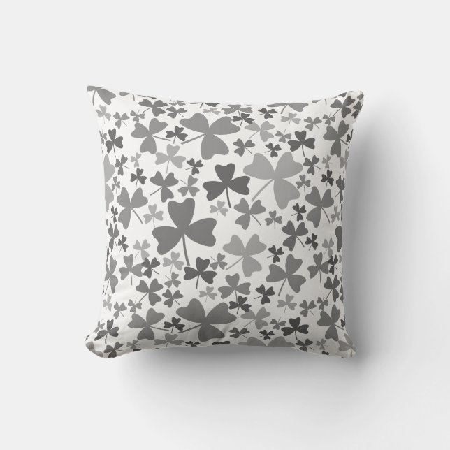 Gray Shamrocks Throw Pillow (Front)