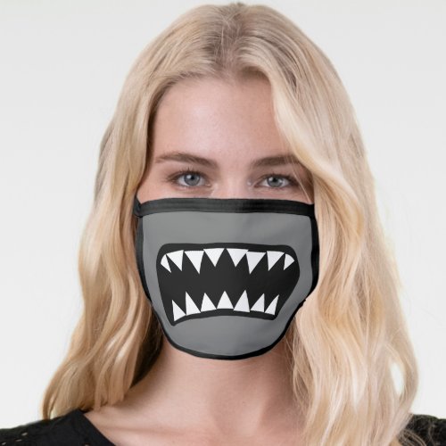 Gray shark teeth mouth animal cartoon Halloween Face Mask