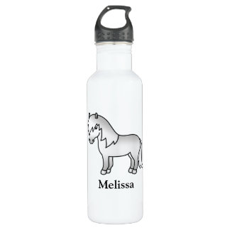 Gray Shetland Pony Cartoon Pony &amp; Custom Name Stainless Steel Water Bottle