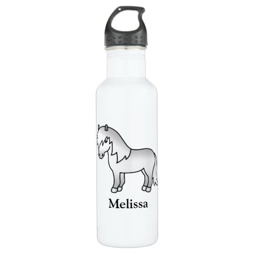 Gray Shetland Pony Cartoon Pony  Custom Name Stainless Steel Water Bottle