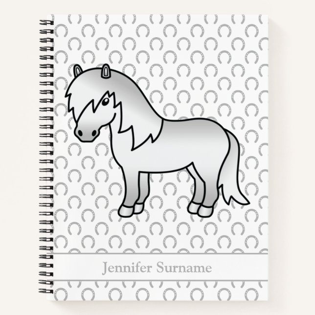 Gray Shetland Pony Cartoon Pony & Custom Text Notebook (Front)
