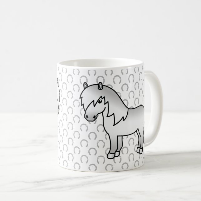 Gray Shetland Pony Cute Cartoon Illustration Coffee Mug (Front Right)