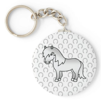 Gray Shetland Pony Cute Cartoon Illustration Keychain
