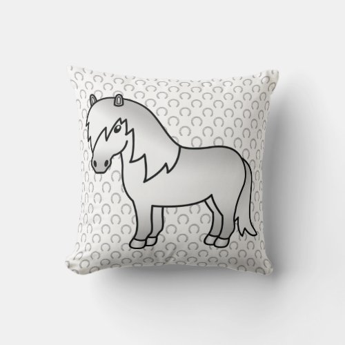 Gray Shetland Pony Cute Cartoon Illustration Throw Pillow