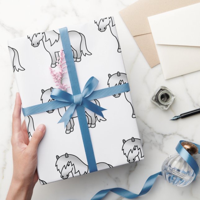 Gray Shetland Pony Cute Cartoon Pony Pattern Wrapping Paper (Gifting)
